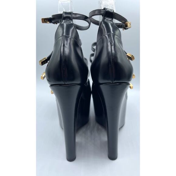 Versace Tempest Calf Leather Black Platform Pumps with Gold Hardware Size 39 - Picture 12 of 16